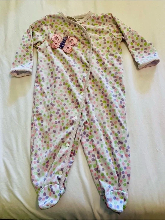 miniwear Pink Polka Dot Butterfly Footed One-Piece - Picture 1 of 7